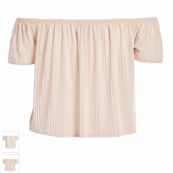 NWT Forever21+ Pink‎ Blush Peach Velvet Stripped Off the Shoulder Top Blouse - Picture 3 of 10